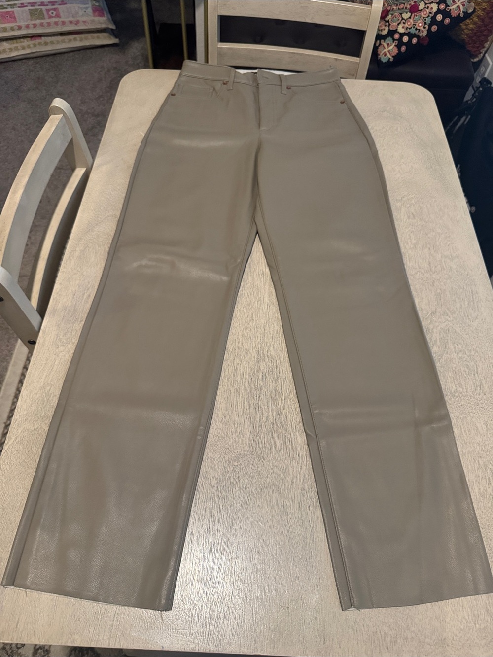 Express Taupe Faux Leather Straight-Leg Pants
